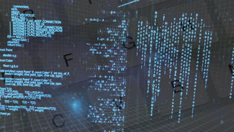 Animation-Der-Blauen-Datenverarbeitung-über-Der-Computertastatur-Auf-Grauem-Hintergrund