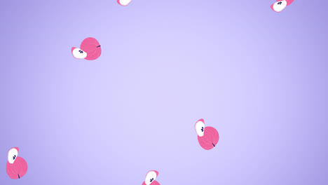 Animation-Von-Äpfeln,-Die-Sich-Auf-Violettem-Hintergrund-Bewegen