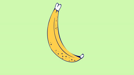 Animation-Einer-Banane,-Die-Sich-Auf-Grünem-Hintergrund-Bewegt