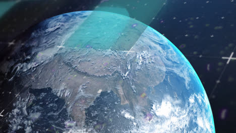 Animation-Von-Weißen-Markierungen-über-Dem-Globus-Auf-Blauem-Hintergrund