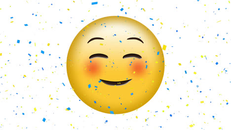 Animation-Des-Glücklichen-Emoji-Symbols-über-Fallendem-Konfetti-Auf-Weißem-Hintergrund