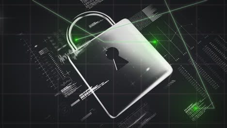Security-padlock-and-light-trails-against-data-processing-on-black-background