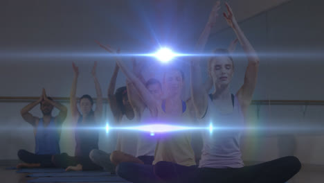 Animación-De-Luz-Brillante-Sobre-Personas-Practicando-Yoga.
