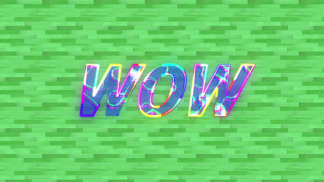 Animation-of-wow-text-on-green-background