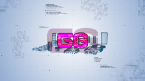 Animation-of-6g-text,-data-processing-and-computer-processor-over-light-blue-background