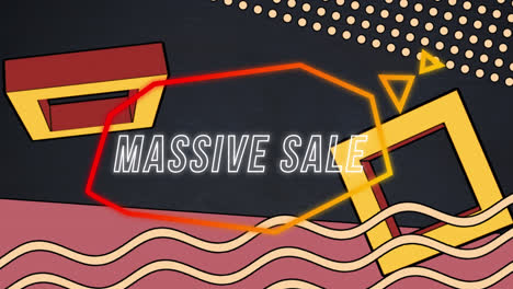 Animation-of-massive-sale-text-in-retro-speech-bubble-over-abstract-background
