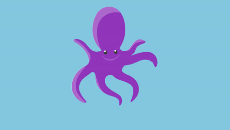 Animation-Eines-Lila-Oktopus,-Der-Sich-Auf-Blauem-Hintergrund-Bewegt