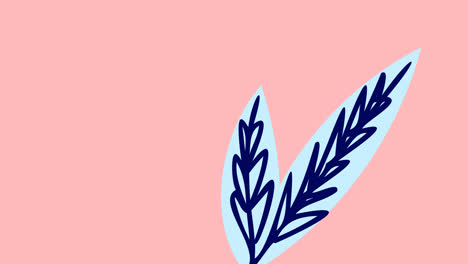 Animation-of-blue-leaves-with-copy-space-on-pink-background