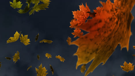 Digital-animation-of-multiple-autumn-maple-leaves-falling-against-textured-grey-background