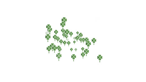 Mehrere-Kleeblätter-Schweben-Und-Grüne-Lichtspuren-Vor-Weißem-Hintergrund
