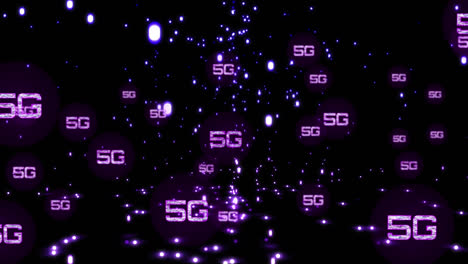 Animation-of-network-of-connections-with-5g-text-on-black-background