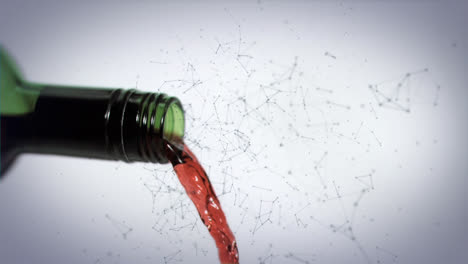 Animation-of-network-of-connections-over-bottle-of-wine-on-white-background