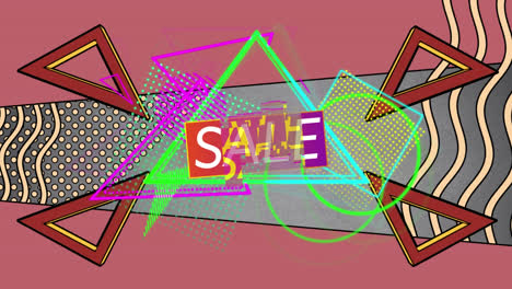 Animation-Des-Verkaufstextes-Im-Dreieck-über-Abstraktem-Hintergrund