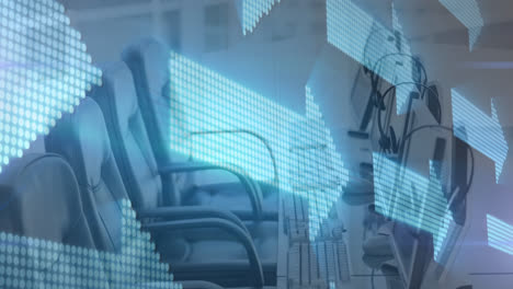 Animation-Digitaler-Pfeile-über-Computern-In-Einem-Leeren-Büro-Im-Hintergrund