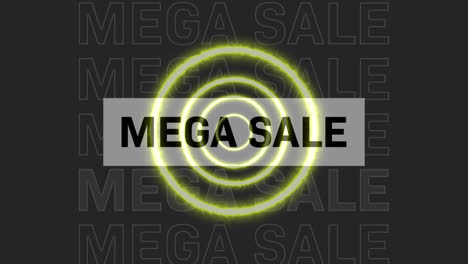 Animation-of-mega-sale-text-over-green-circles-on-black-background