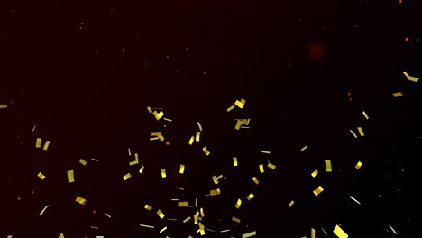 Animation-of-golden-confetti-falling-over-glowing-orange-spots