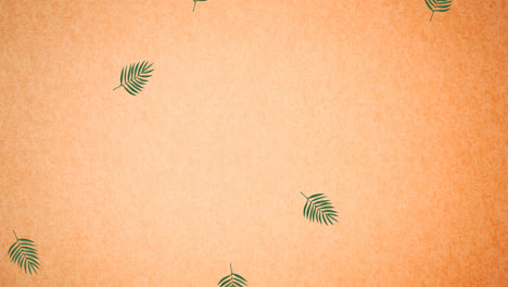Animation-Von-Grünen-Blättern-Auf-Orangefarbenem-Hintergrund