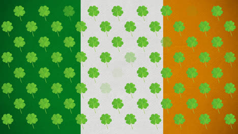 Digitale-Animation-Mehrerer-Flackernder-Kleeblätter-Vor-Der-Irischen-Flagge