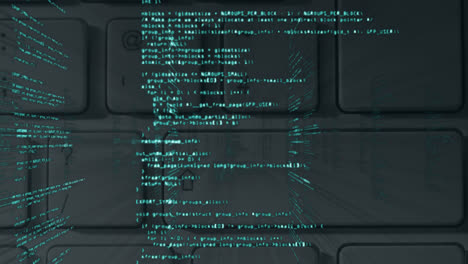 Animation-of-green-data-processing-over-computer-keyboard-on-grey-background