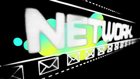 Animation-Von-Text-Aus-Sozialen-Netzwerken,-Grünen-Und-Blauen-Blob--Und-E-Mail-Umschlagsymbolen-Auf-Dunklem-Hintergrund