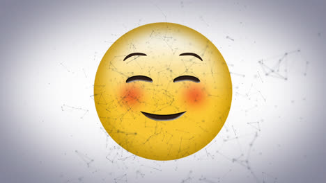 Animation-Des-Glücklichen-Emoji-Symbols-über-Netzwerke-Von-Verbindungen-Auf-Weißem-Hintergrund