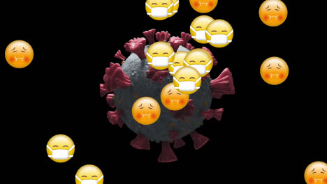 Animation-Einer-Covid-19-Zelle-über-Fallenden-Krankheitssymbolen