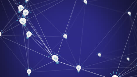 Digitale-Animation-Eines-Netzwerks-Von-Glühbirnensymbolen-Vor-Blauem-Hintergrund
