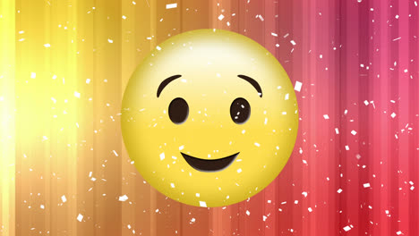 Digitale-Animation-Von-Konfetti,-Das-über-Ein-Zwinkerndes-Emoji-Vor-Einem-Farbenfrohen-Hintergrund-Mit-Farbverlauf-Fällt