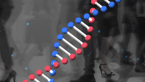 Animation-of-dna-strand-over-business-people-walking