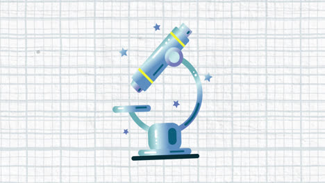 Animation-Eines-Mikroskops-über-Einem-Blauen-Gitter-Auf-Weiß