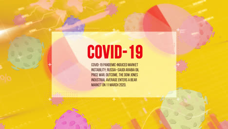 Coronavirus-Textbanner-über-Mehreren-Covid-19-Zellen,-Die-Vor-Der-Statistischen-Datenverarbeitung-Schweben