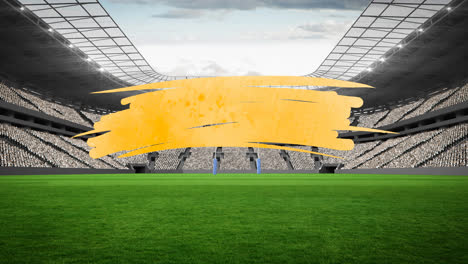 Animation-of-yellow-squiggle-with-copy-space-over-sports-stadium