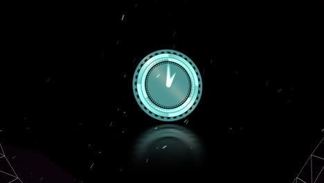 Animation-of-pink-and-white-tunnel-and-clock-with-rotating-hands-on-black-background-with-stars
