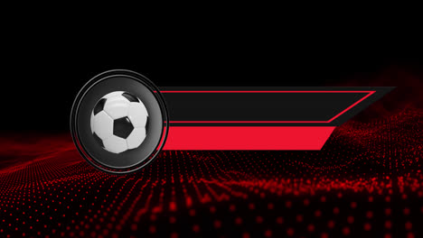Animation-of-team-and-results-banner-with-football-and-copy-space-over-glowing-red-mesh