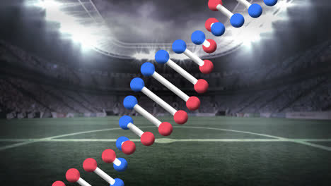 Animation-Eines-Rotierenden-DNA-Strangs-über-Einem-Sportstadion
