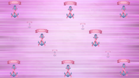 Animation-of-multiple-pink-ribbon-anchor-logo-and-breast-cancer-text-glowing-on-pink-background
