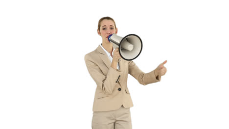 Positive-businesswoman-shouting-through-megaphone