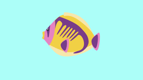 Animation-of-tropical-fish-with-copy-space-on-blue-background