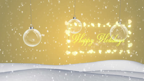 Animation-of-happy-holidays-text-over-winter-landscape