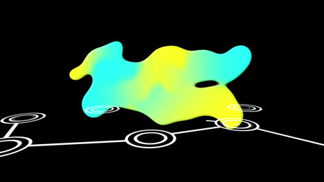 Animation-Eines-Blauen-Und-Gelben-Flecks-über-Einem-Verbindungsnetzwerk-Auf-Schwarzem-Hintergrund