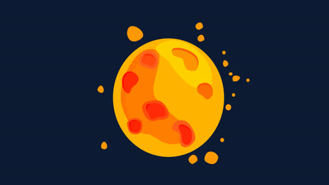 Animation-of-orange,-yellow-and-red-globe-with-yellow-spots-on-blue-background