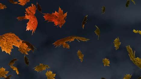 Digital-animation-of-multiple-autumn-maple-leaves-floating-against-textured-grey-background