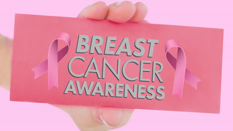 Animation-of-pink-ribbon-logo-with-breast-cancer-text-on-pink-background