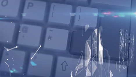 Animation-Von-Verbindungsnetzwerken-über-Der-Computertastatur-Auf-Blauem-Hintergrund
