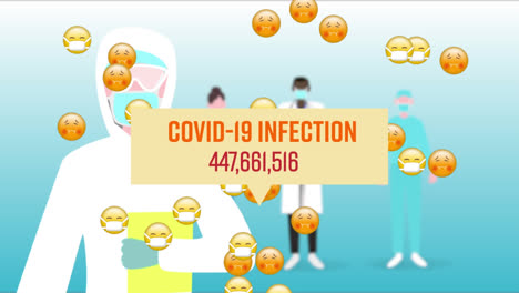 Animation-of-covid-19-infection-text-over-medical-staff-and-falling-sick-icons