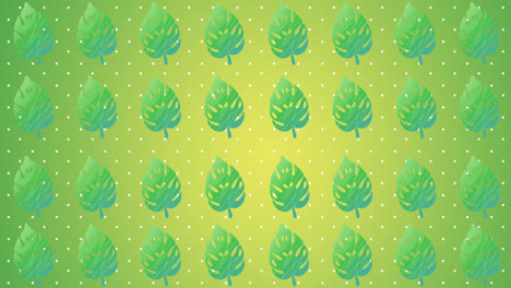 Animation-of-rows-of-green-leaves-on-yellow-to-green-background
