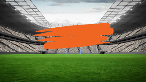 Animation-of-orange-squiggle-with-copy-space-over-sports-stadium