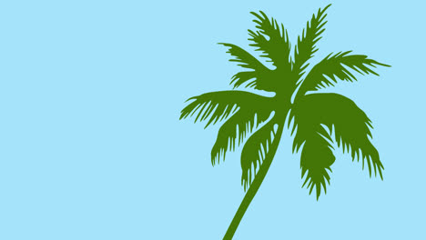 Animation-of-green-palm-tree-with-copy-space-on-blue-background