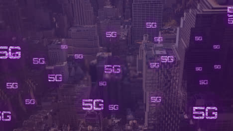 Animation-of-network-of-connections-with-5g-text-over-cityscape