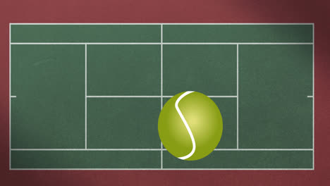 Animation-Eines-Tennisballs,-Der-über-Einen-Grünen-Tennisplatz-Rollt